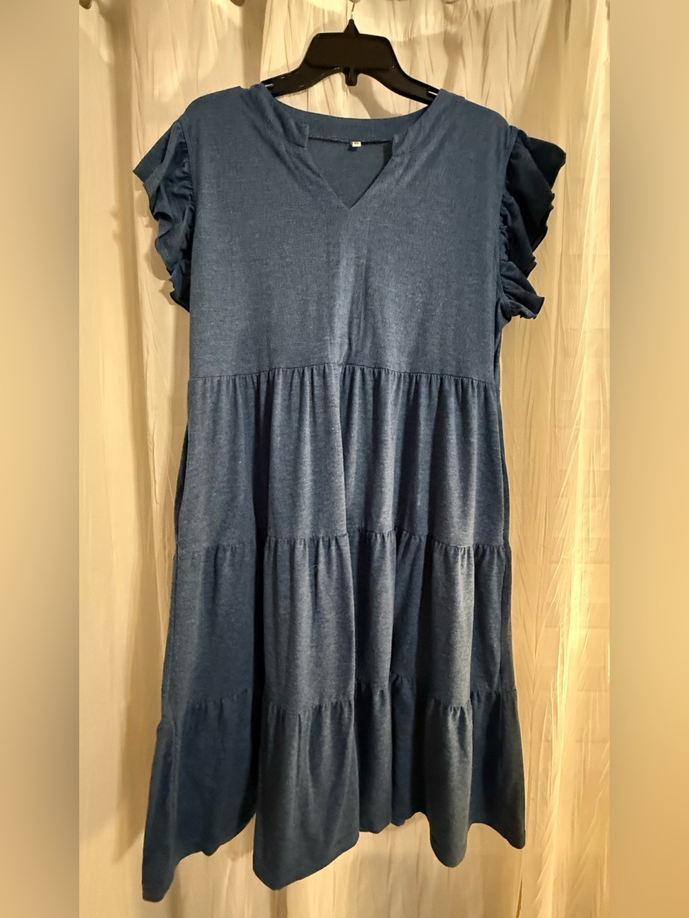 Blue Tiered Ruffle Sleeve Midi Dress